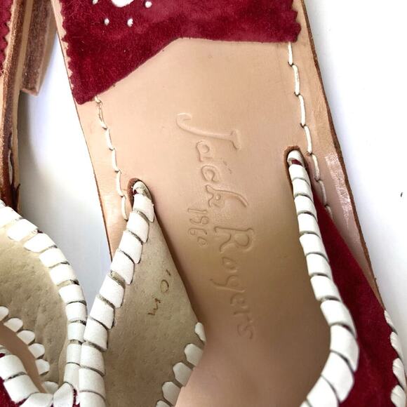 Jack Rogers Palm Beach Burgundy Sandals | Leather Whipstitch Preppy Resort Chic - Picture 12 of 16